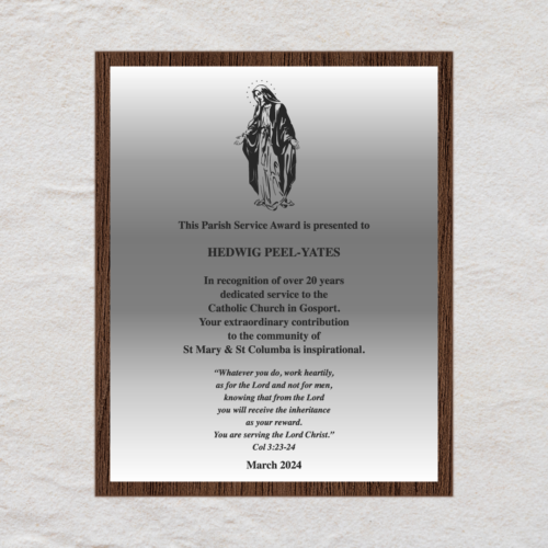 Wall Mounted Silver Presentation Plaque - Portrait