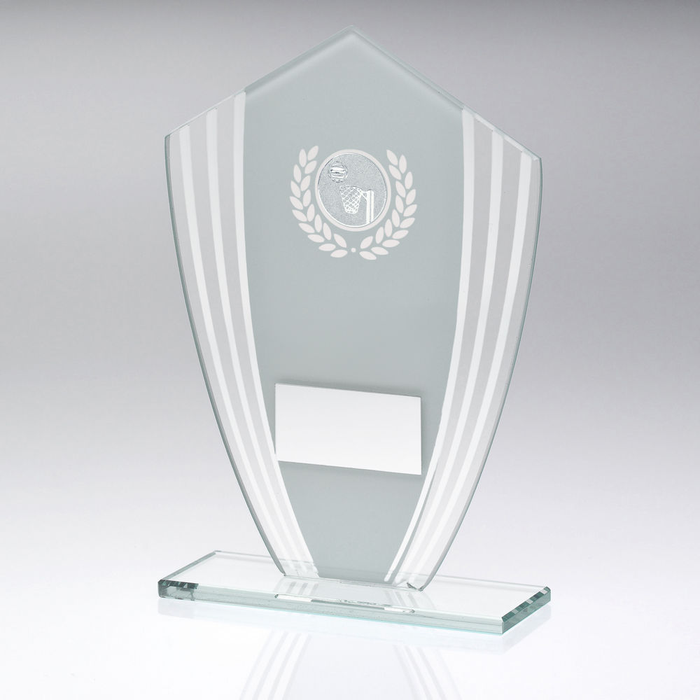 Netball Glass Shield Trophy with Silver Edges