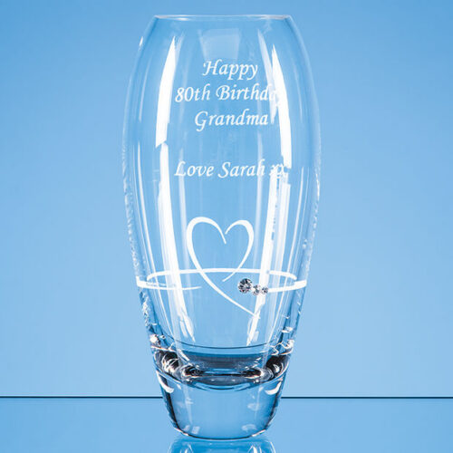 Petite Diamante Heart design Vase -18cms