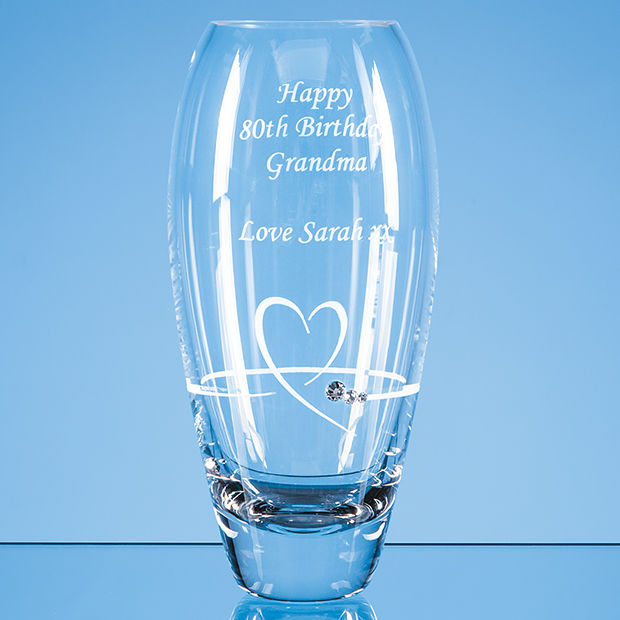 Petite Diamante Heart design Vase -18cms