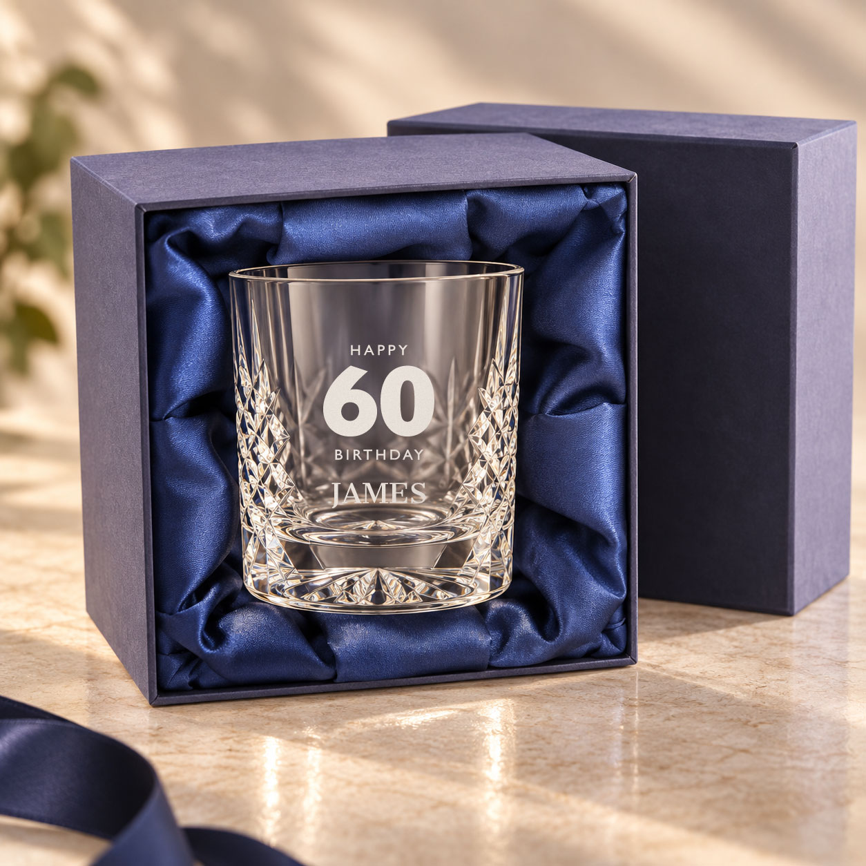 Personalised cut crystal whisky tumbler in presentation box