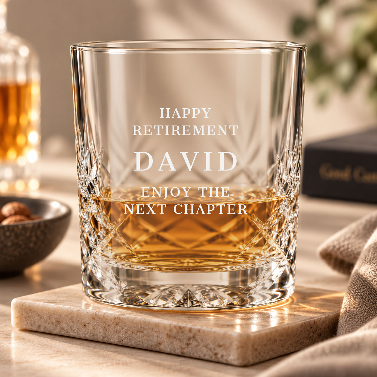 Personalised classic retirement cut crystal whisky tumbler