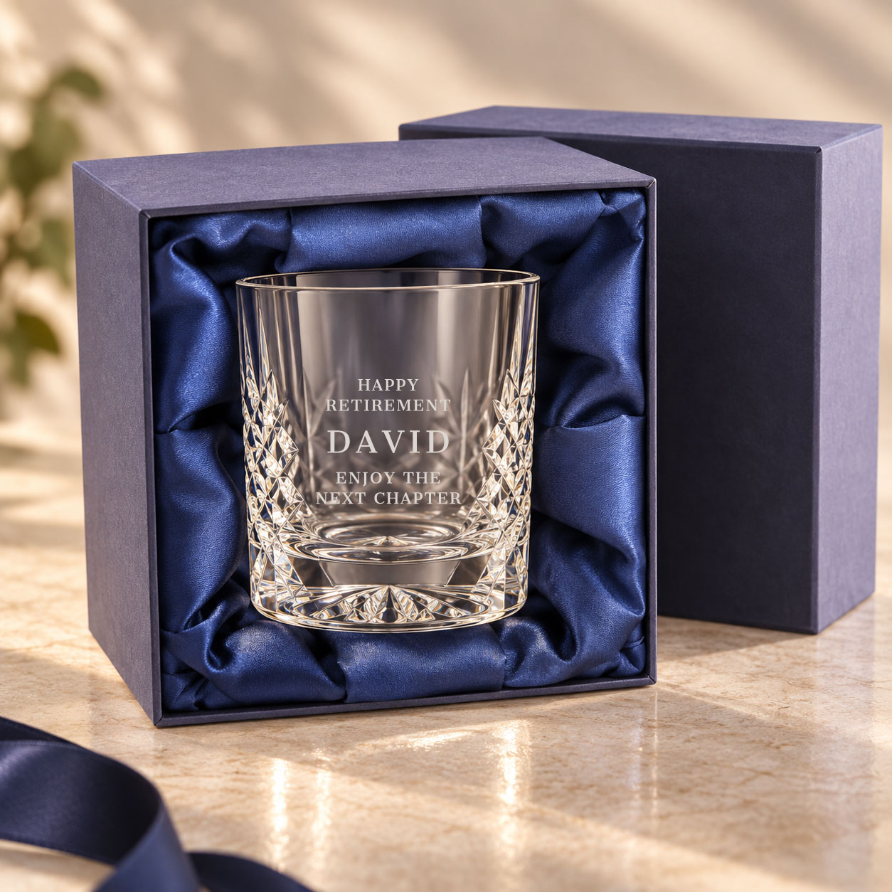 Personalised classic retirement cut crystal whisky tumbler