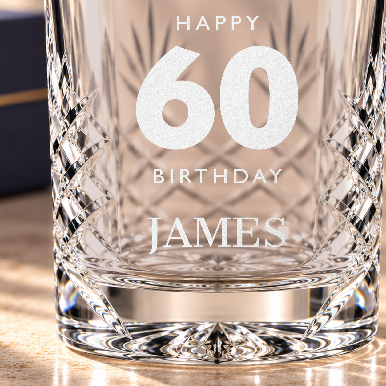 Bold Milestone birthday engraving on cut crystal whisky tumbler