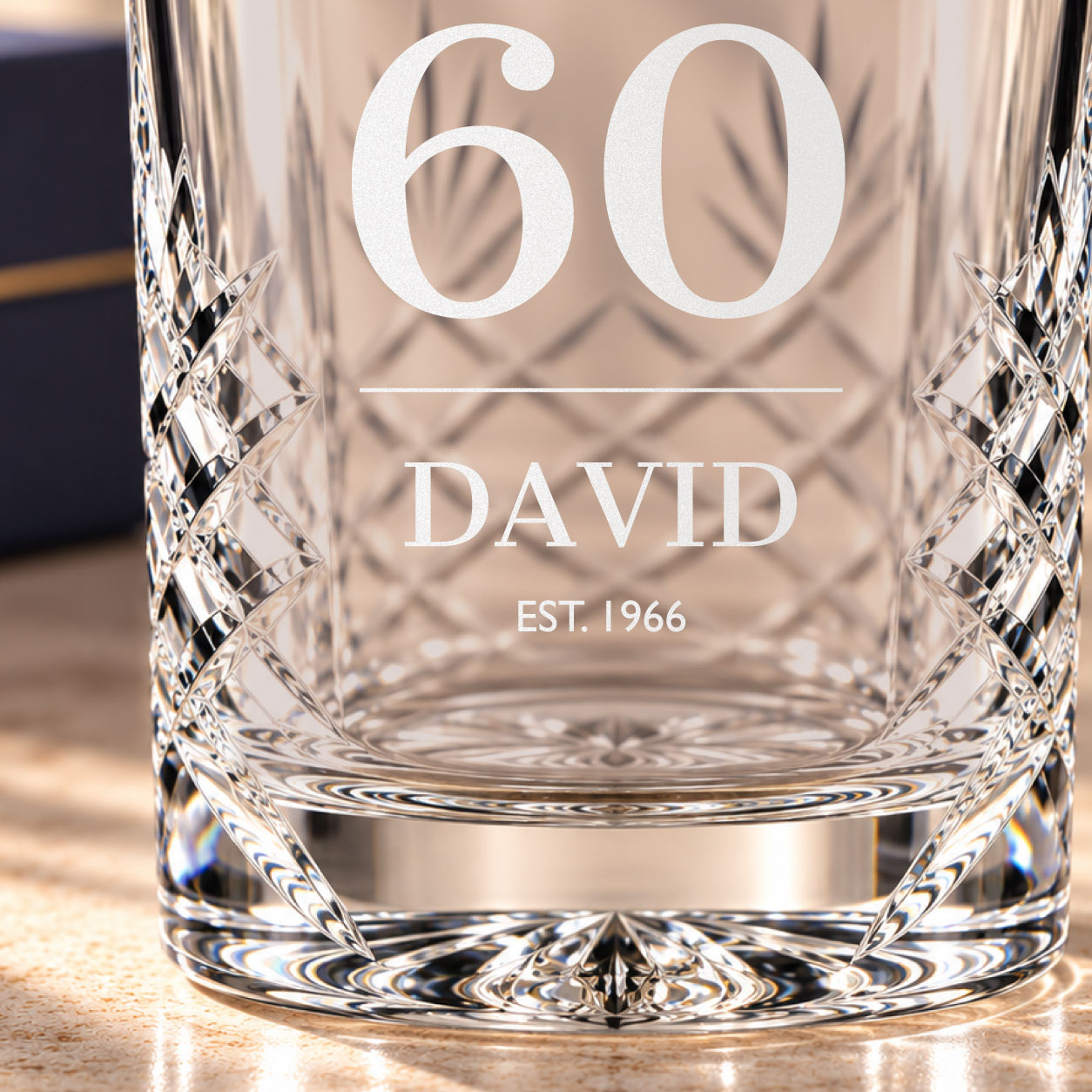 Classic milestone birthday engraving on cut crystal whisky tumbler