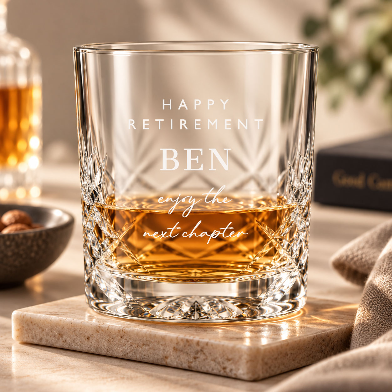 Personalised classic retirement cut crystal whisky tumbler
