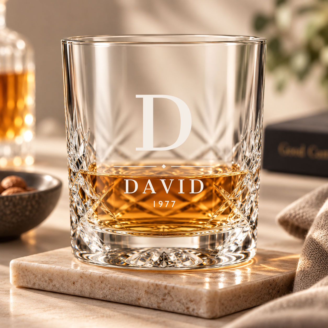 Personalised Monogram cut crystal whisky tumbler
