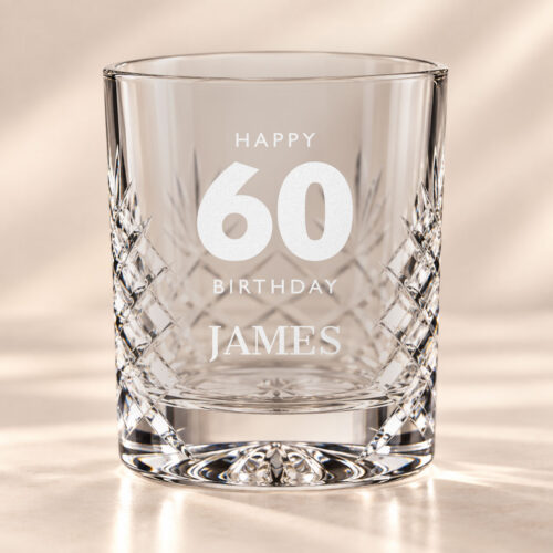 Personalised bold milestone birthday cut crystal whisky tumbler