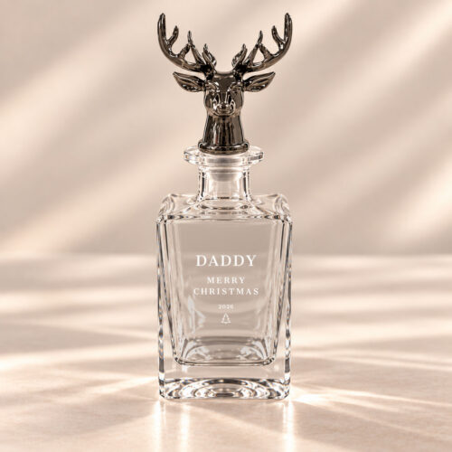 Personalised Christmas classic glass stag head decanter